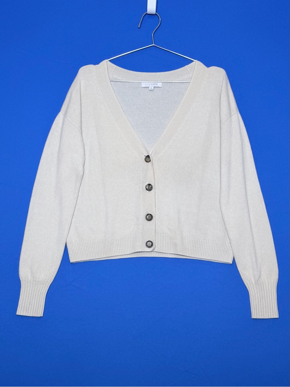 🤍 INTERMIX Roya 100% Cashmere V-Neck Cardigan Ivory Size Small